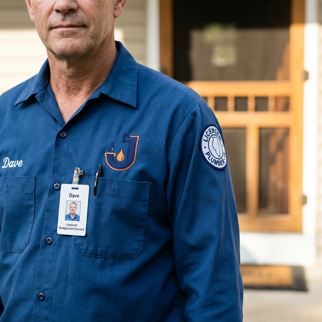 Licensed plumber showing ID badge in Woodstock, IL
