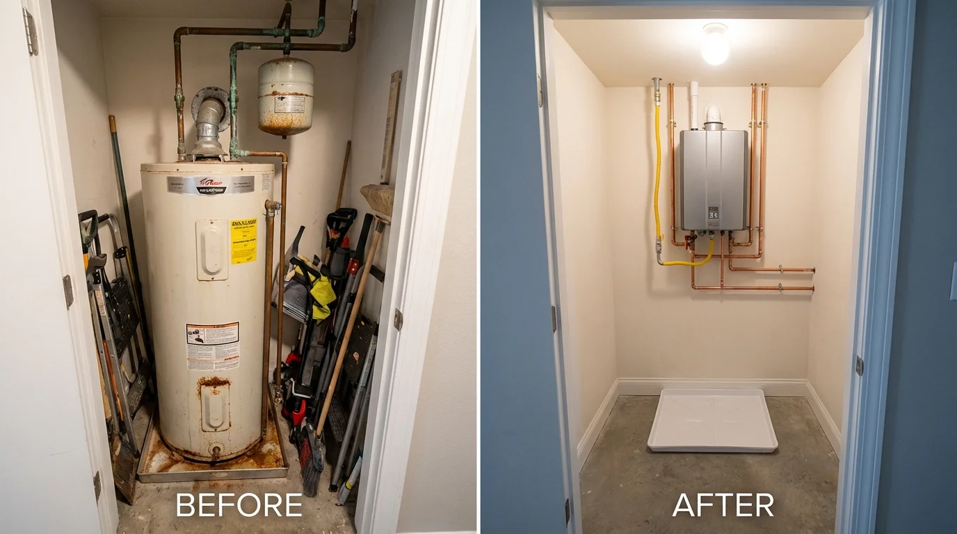 Tank water heater versus wall-mounted tankless unit comparison for Woodstock, IL homeowners